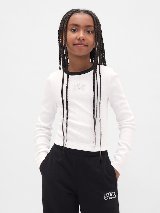 GAPロゴ クロップド リンガーTシャツ (キッズ)-0