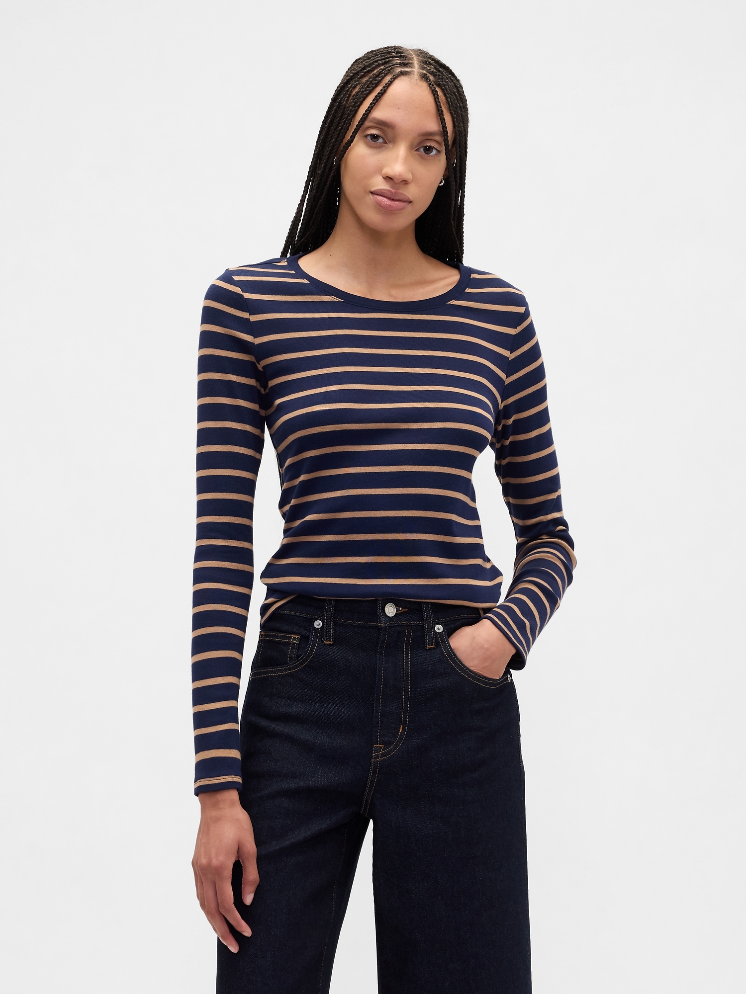 Modern Ribbed Stripe Crewneck T-Shirt