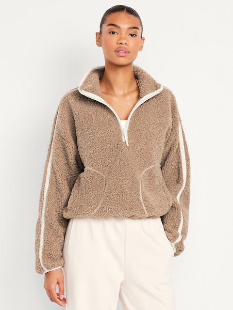 Loose Sherpa Quarter-Zip Pullover
