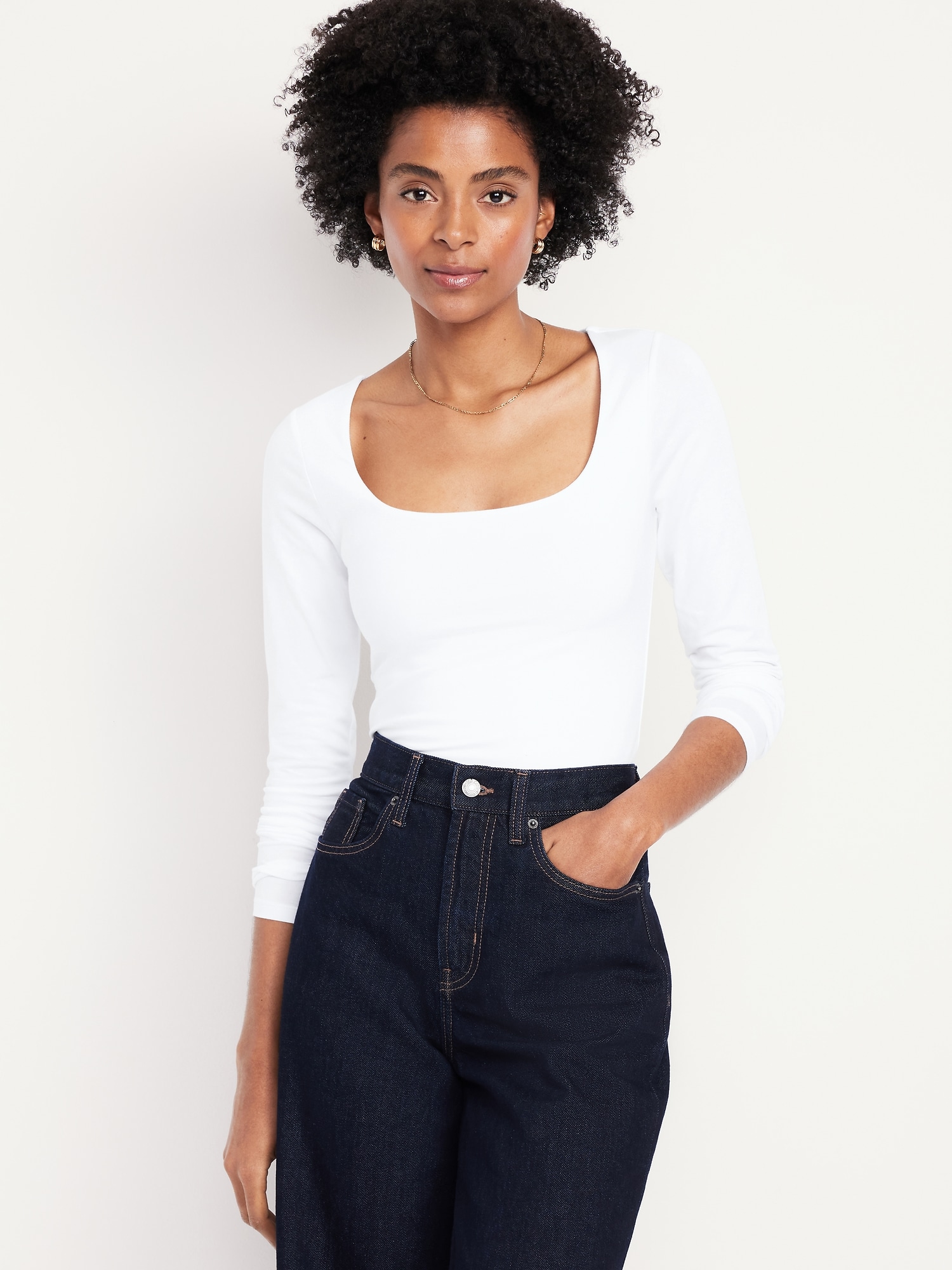 Fitted Double-Layer Scoop-Neck Top
