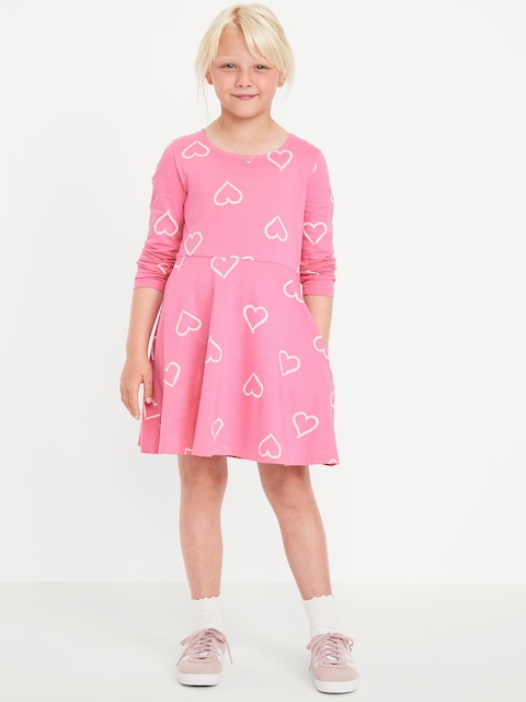 ROBE AJUSTÉE ET ÉVASÉE À MANCHES LONGUES ET À MOTIF POUR FILLE