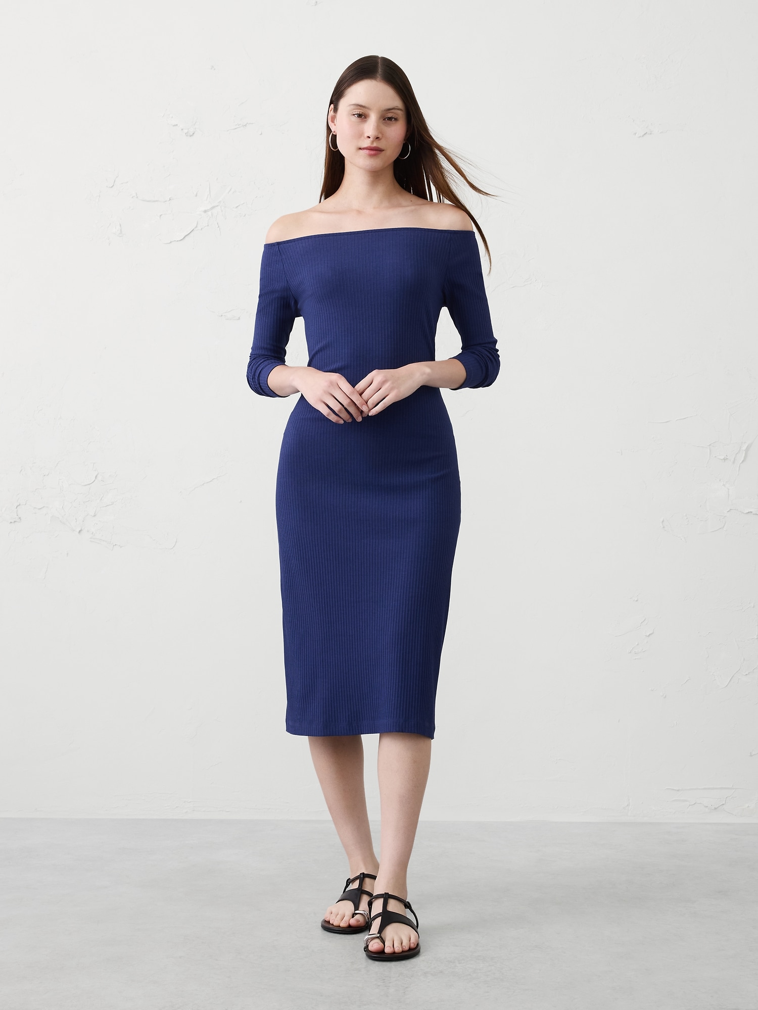 off shoulder dress midi TWIST-OFF SHOULDER DRESS Black / S main image 1