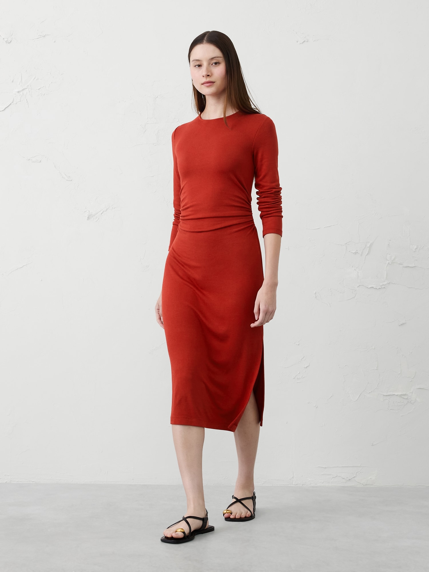 Soft Luxe Shirred-Side Midi Dress