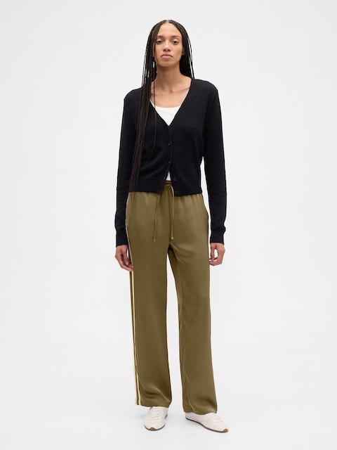 Relaxed Satin Straight-Leg Crop Pants