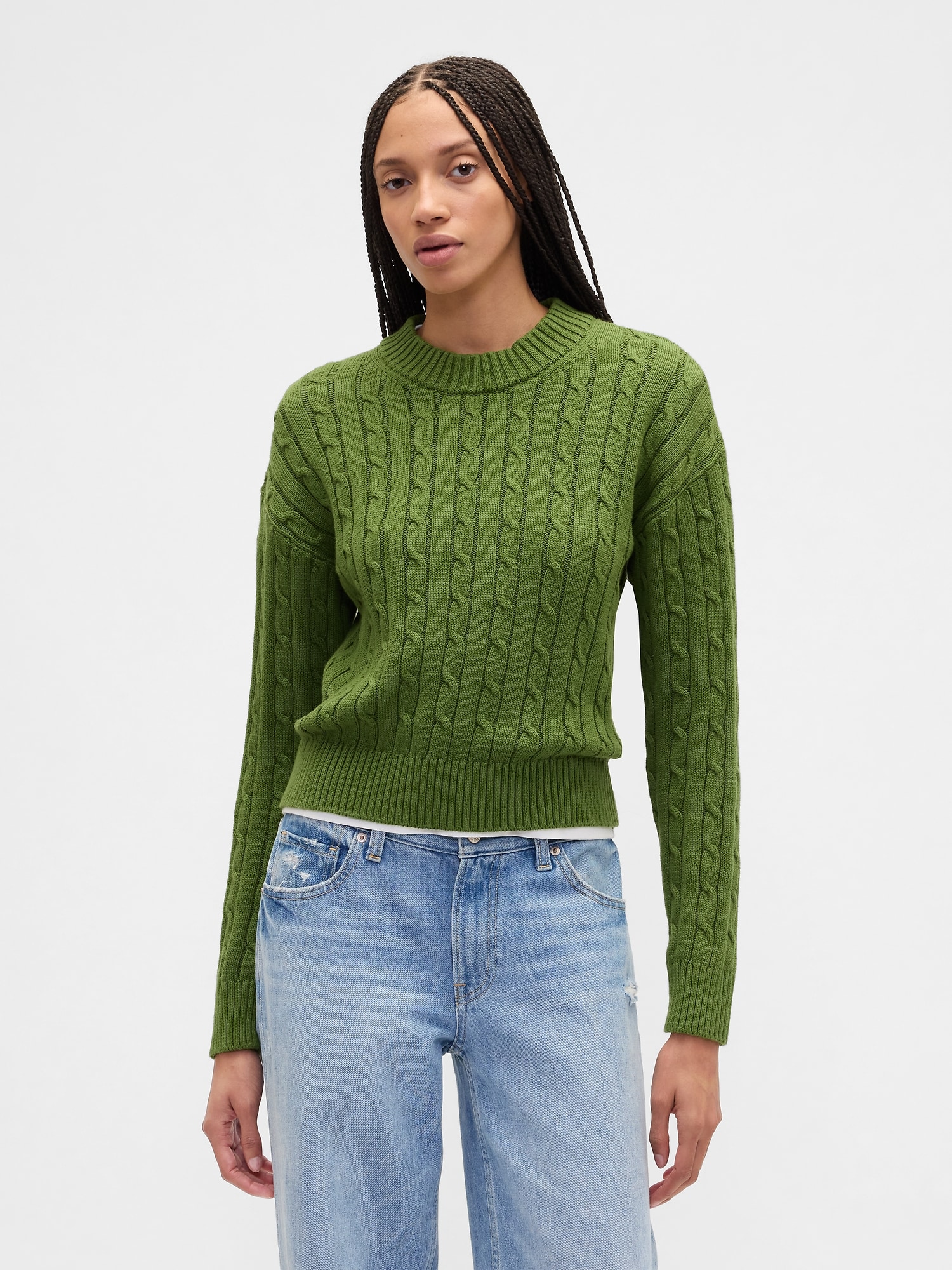Relaxed Cable-Knit Crewneck Sweater