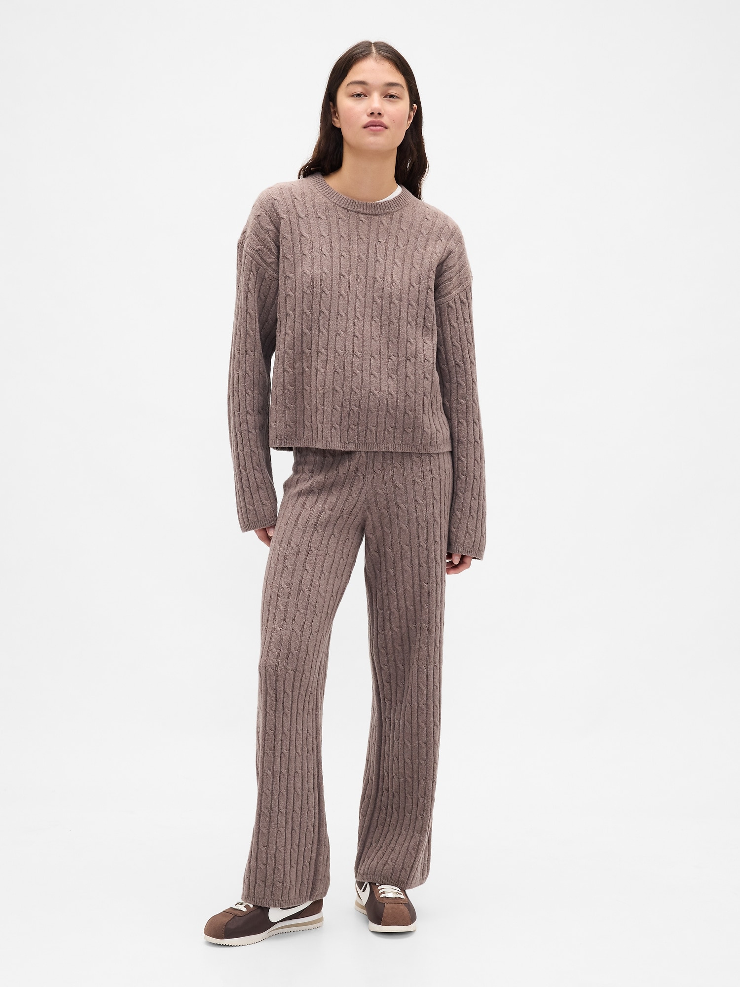 CashSoft Cable-Knit Sweater Pants