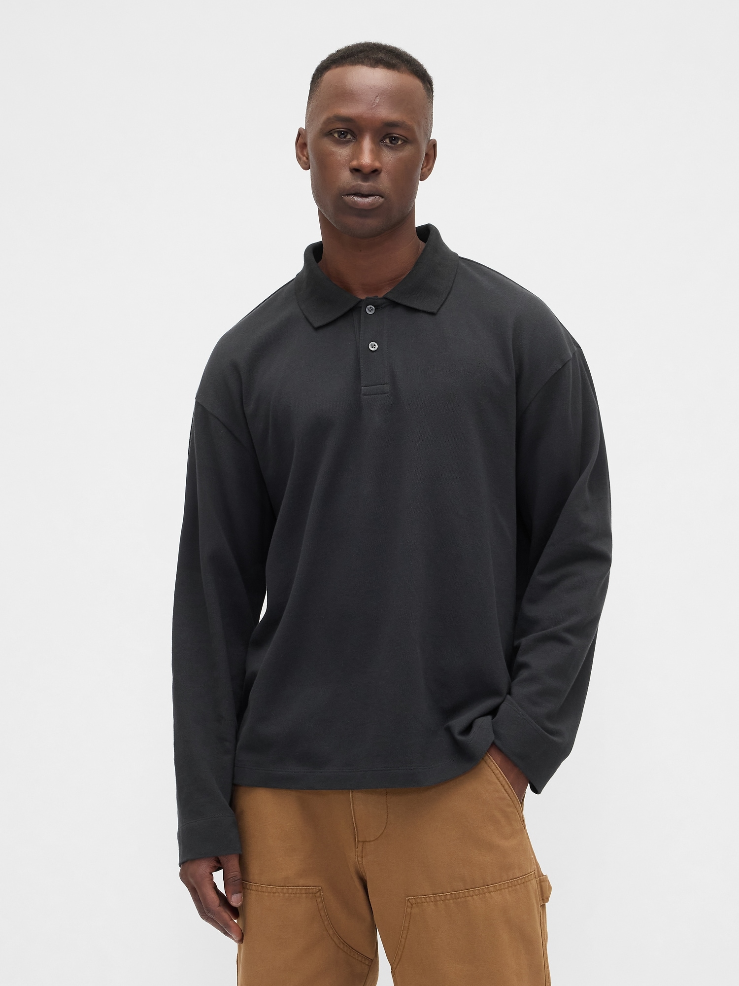 Boxy Stretch Pique Polo Shirt