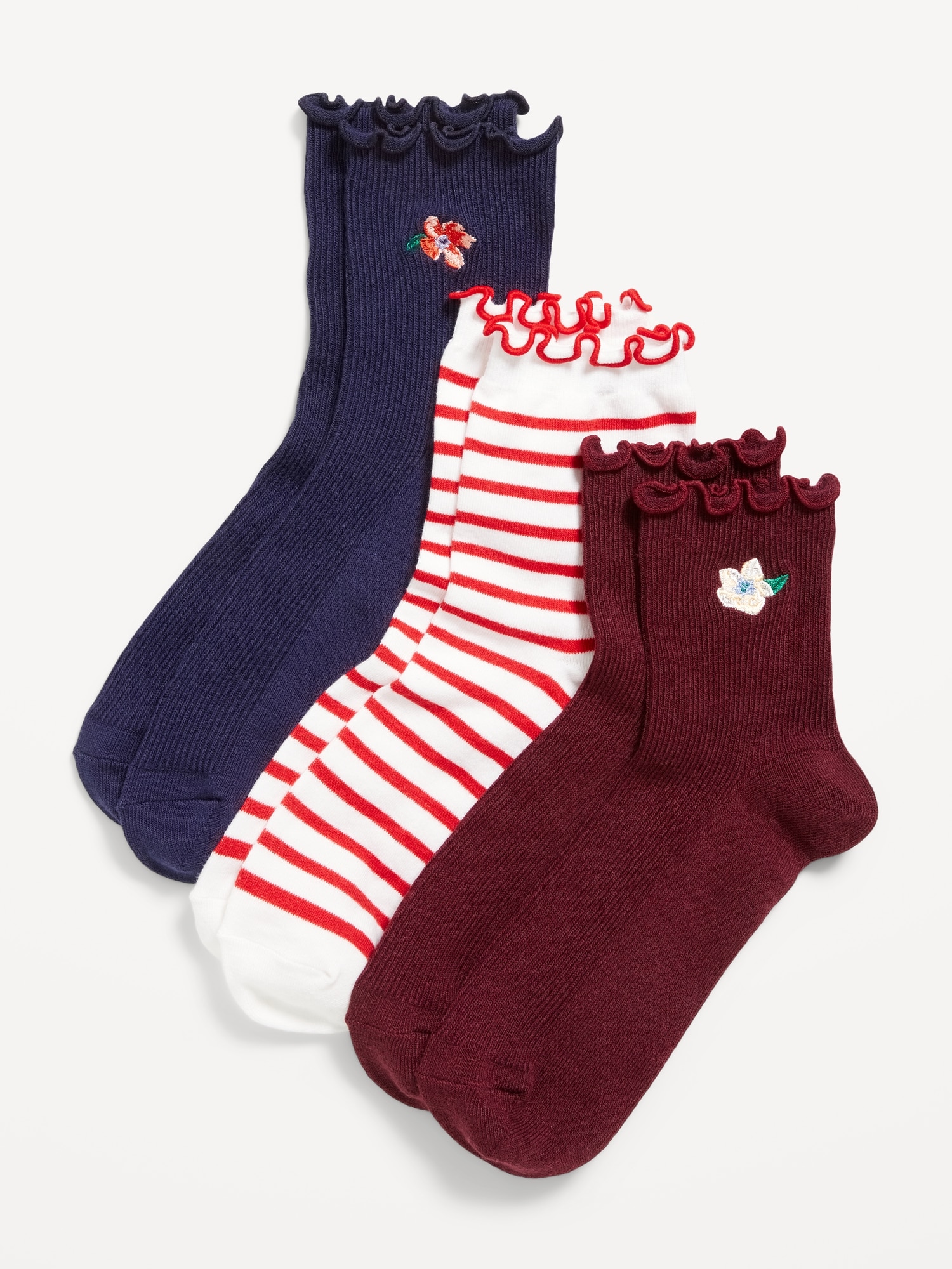 Ruffled Crew Sock 3-Pack for Women - Multi