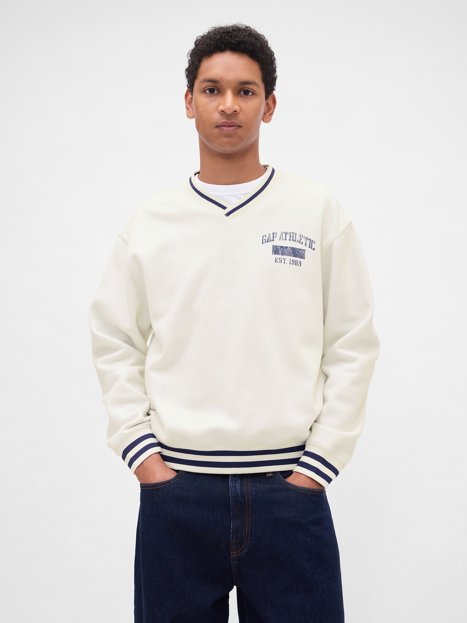 【グッドレギュラー】GAP Vネック　アーチロゴ　リブライン　スウェットシャツ GAP - 【グッドレギュラー】GAP Vネック アーチロゴ リブライン