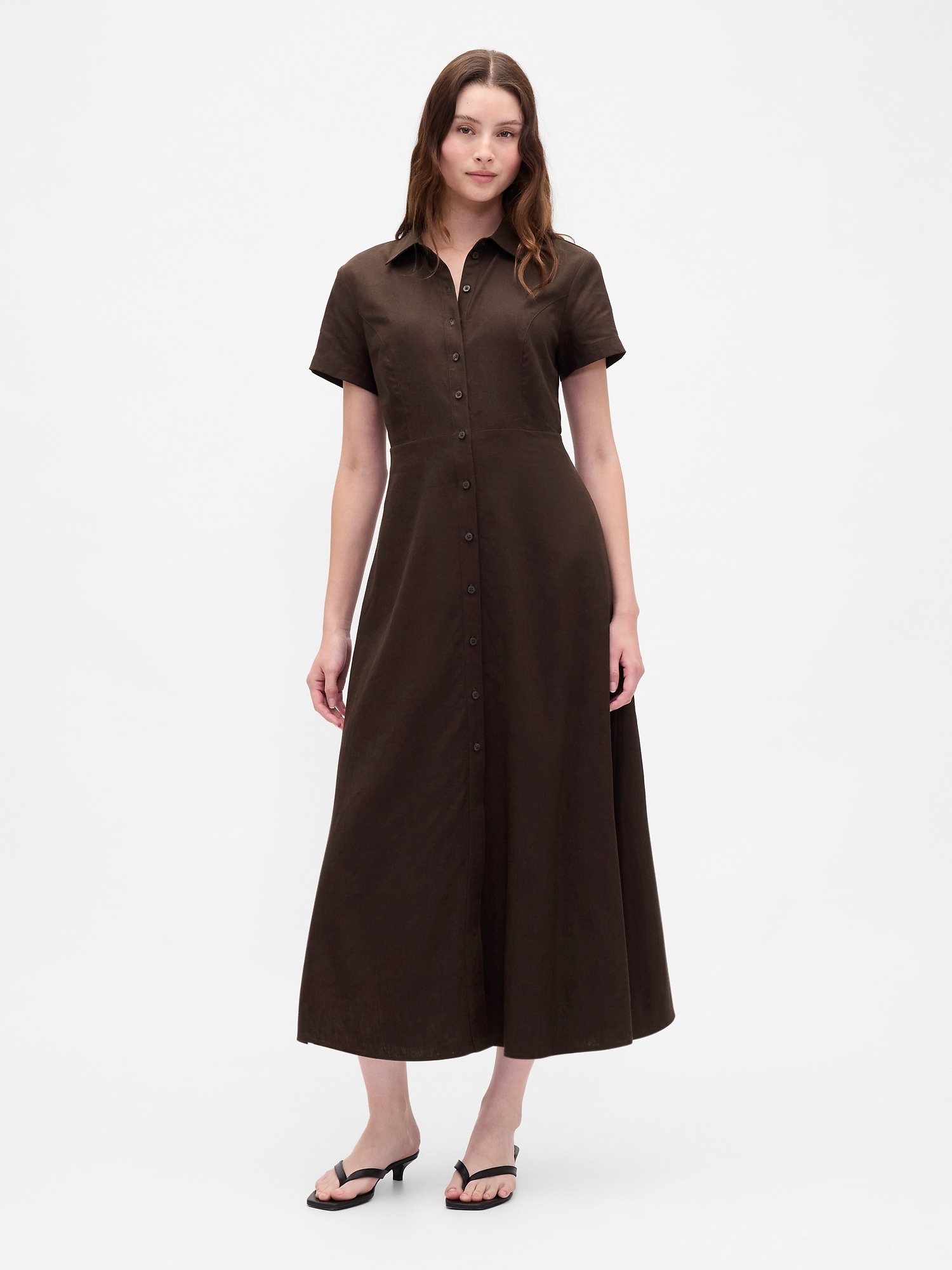 Linen-Blend Midi Shirtdress