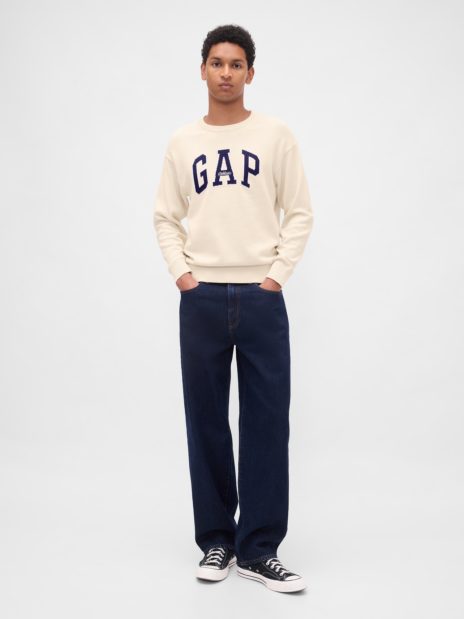 リラックスフィット GAPロゴ インターシャセーター-1