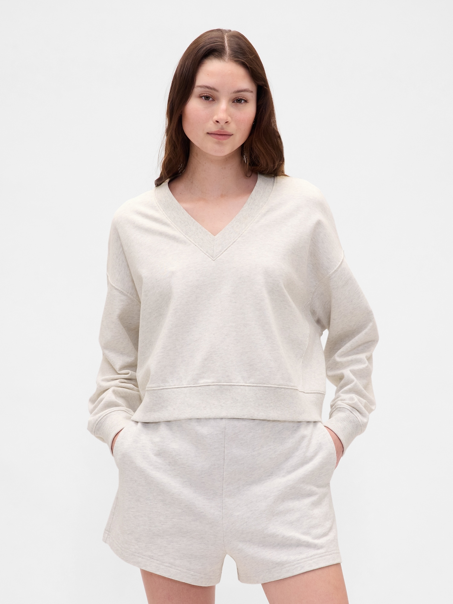 French Terry V-Neck Crop Sweatshirt