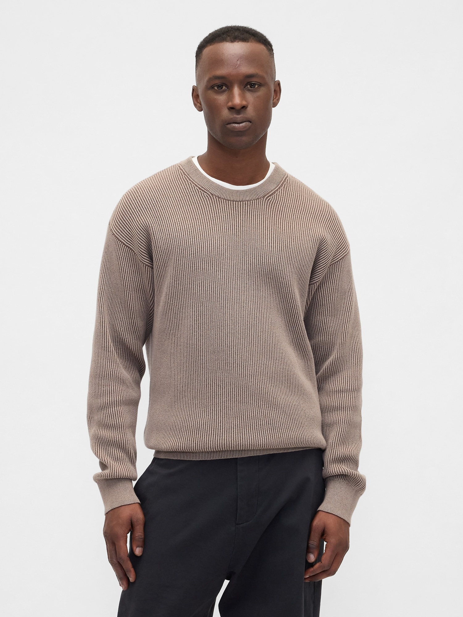 Oversized Fisherman-Stitch Crewneck Sweater
