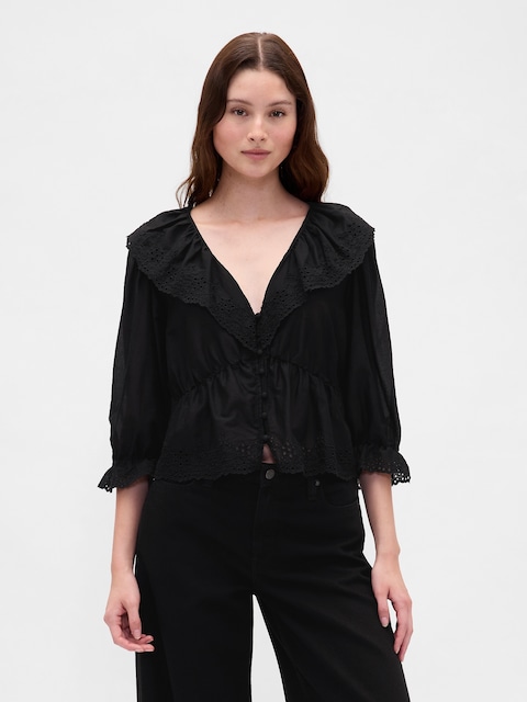 Ruffle Collar V-Neck Top