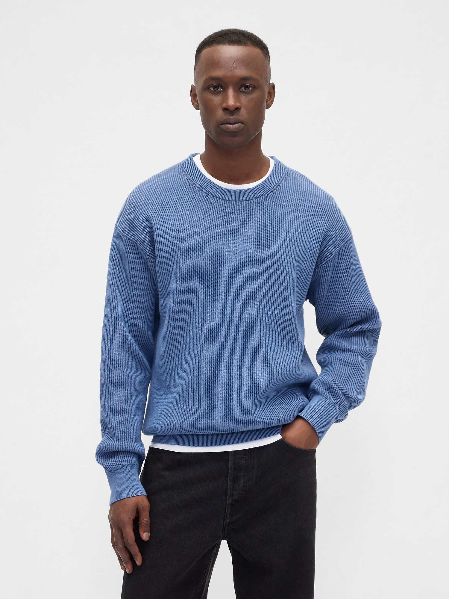 Oversized Fisherman-Stitch Crewneck Sweater
