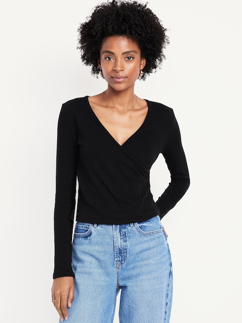Long-Sleeve Wrap-Front Top