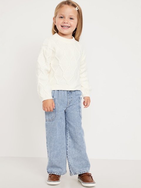 JEAN CARGO COUPE GÉNÉREUSE À JAMBE LARGE ET À TAILLE ÉLASTIQUE POUR TOUTE-PETITE FILLE