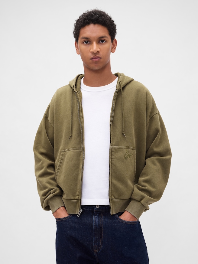 ヴィンテージソフト オーバーサイズ クロップド ジップアップパーカー-0