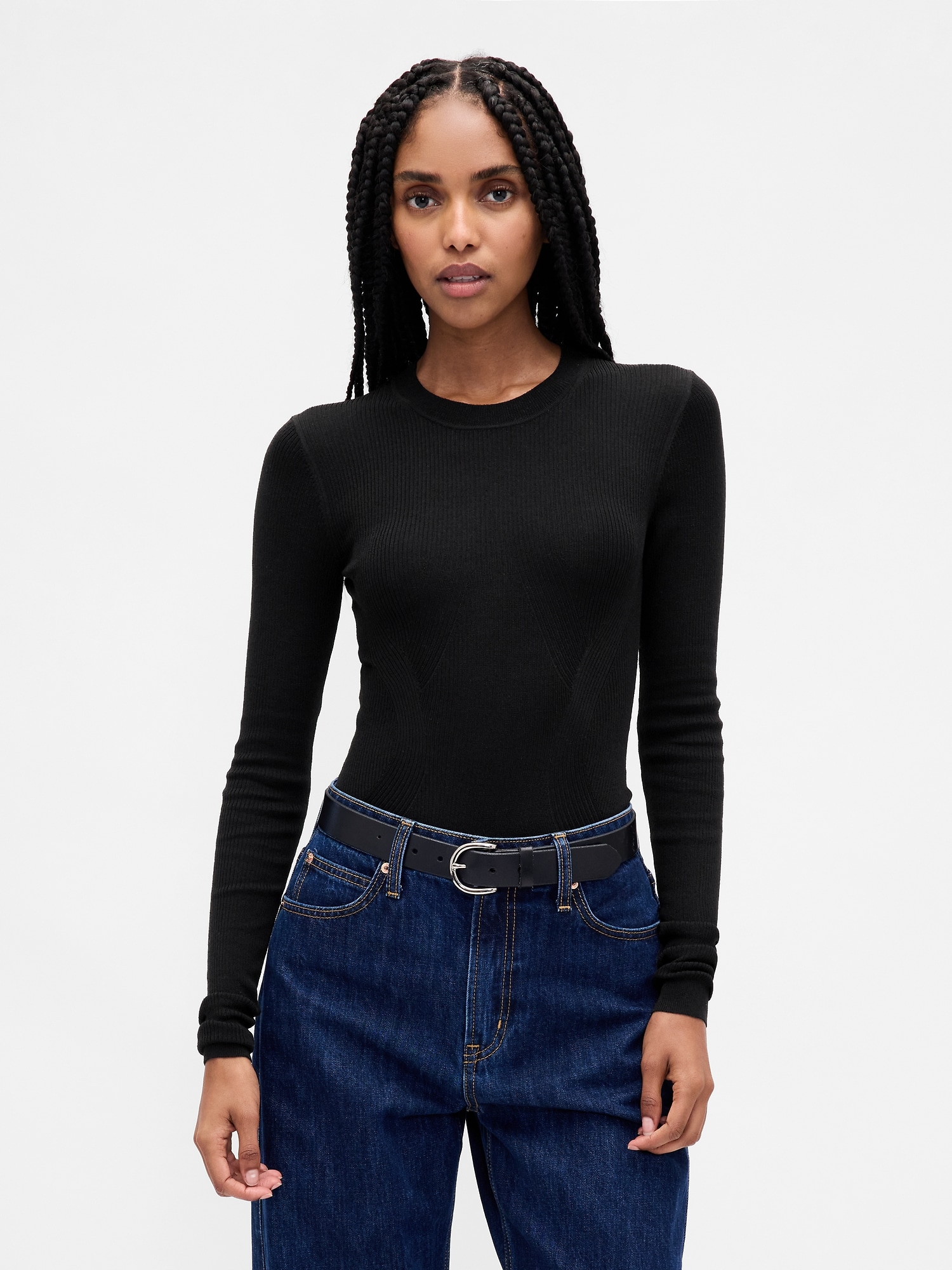 Sheer Rib Sweater Bodysuit