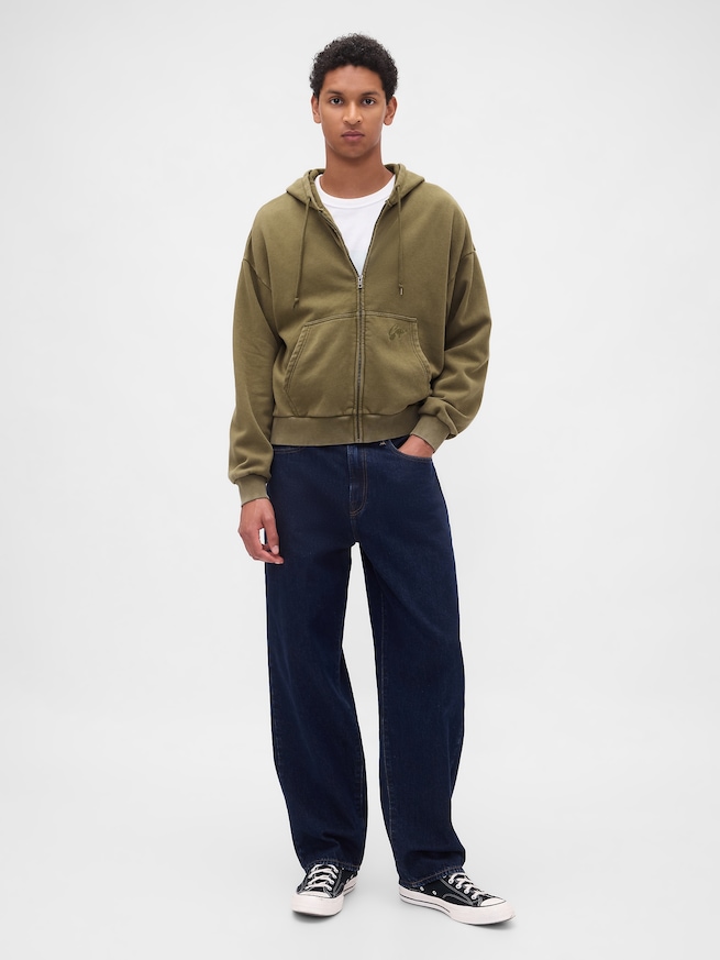 ヴィンテージソフト オーバーサイズ クロップド ジップアップパーカー-1