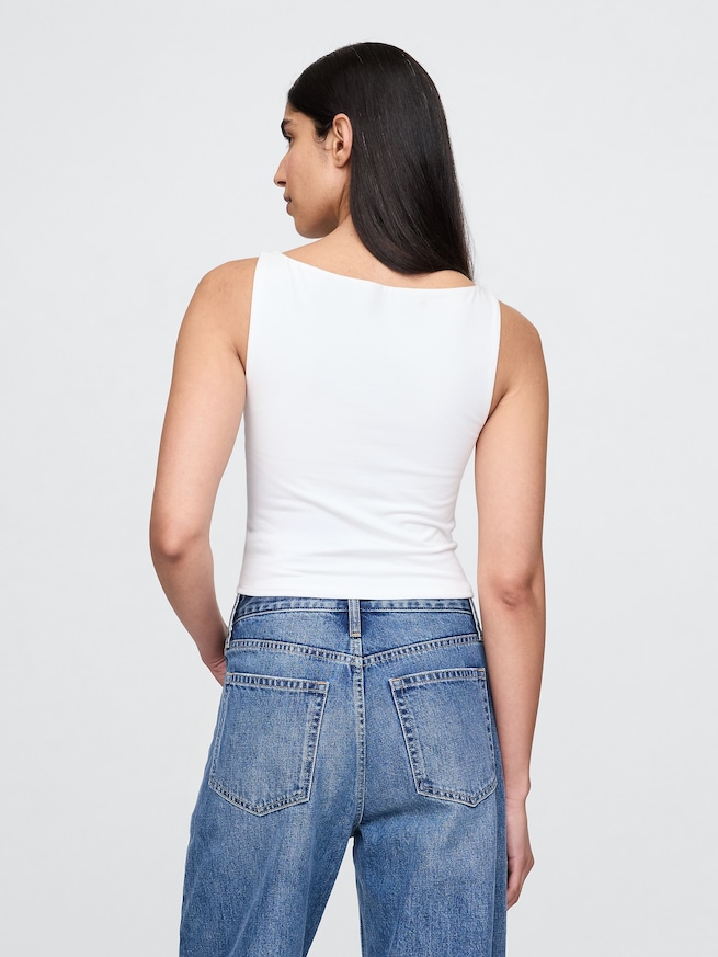 クロースニット ジャージー ボートネック クロップド シェルタンクトップ-2