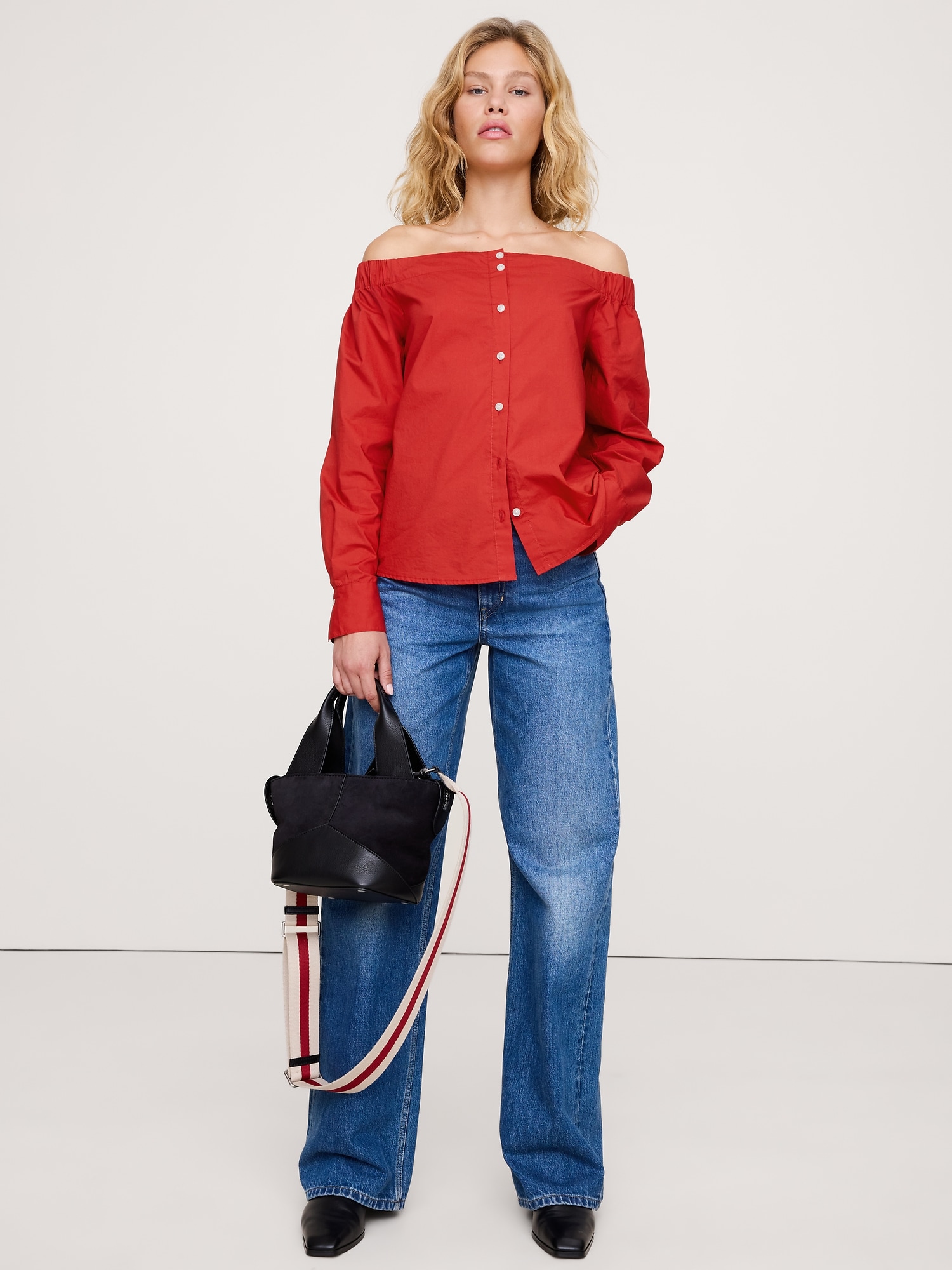 コットンポプリン オフショルダートップス-0 コットンポプリン オフショルダートップス-0