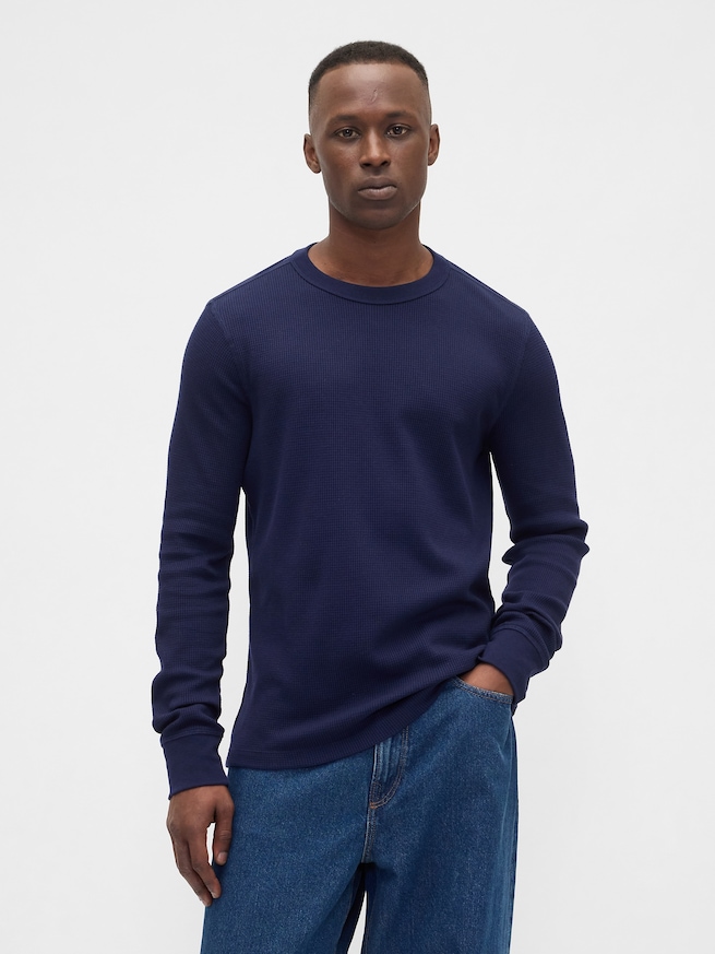 ワッフルニット クルーネックTシャツ-0