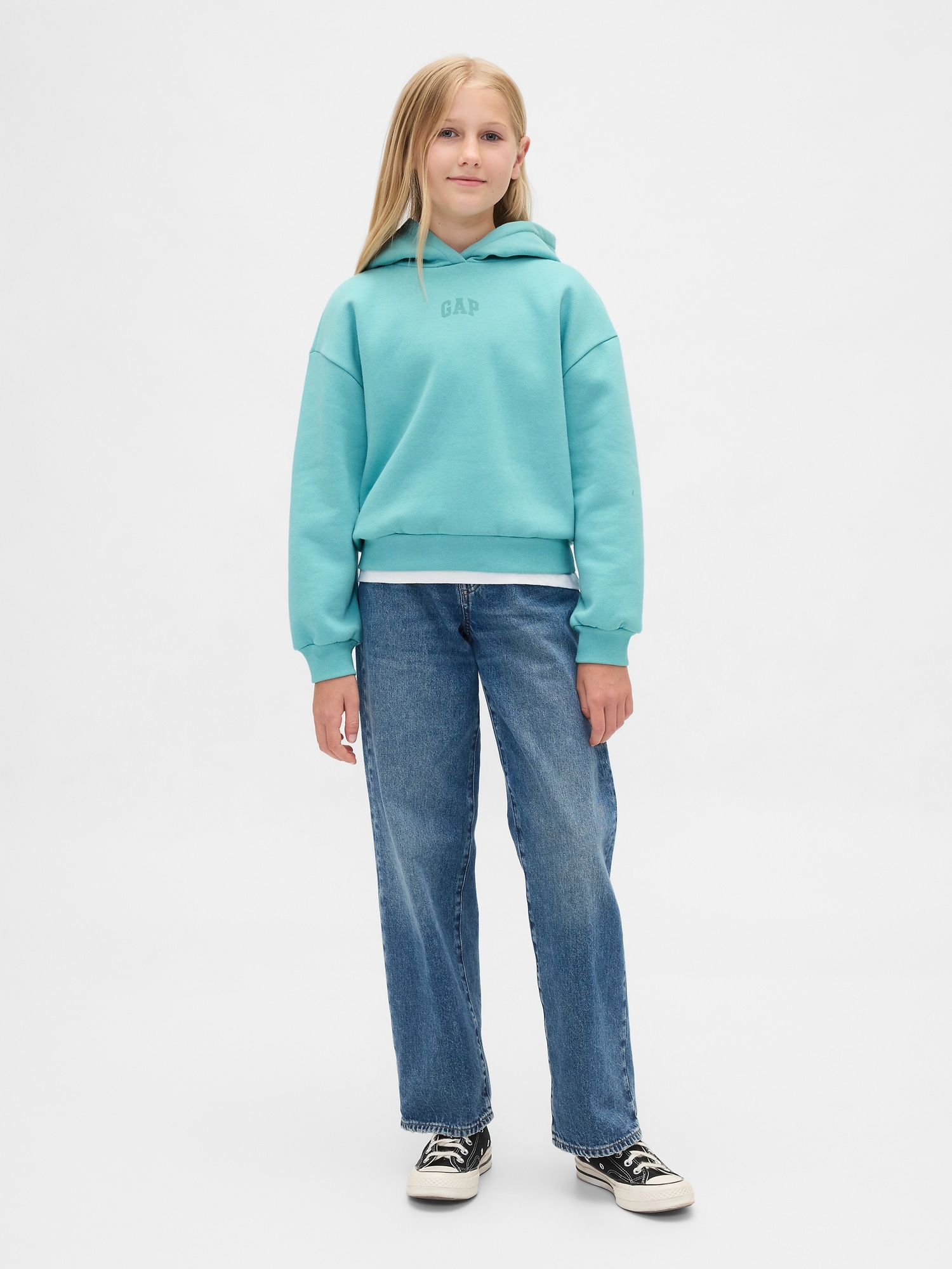レアGAP KIDS ボアパーカー 160 水色 ロゴパーカー Y2K フーディ GAP（ギャップ） パーカー 裏ボア スパンコール ジップアップパーカー