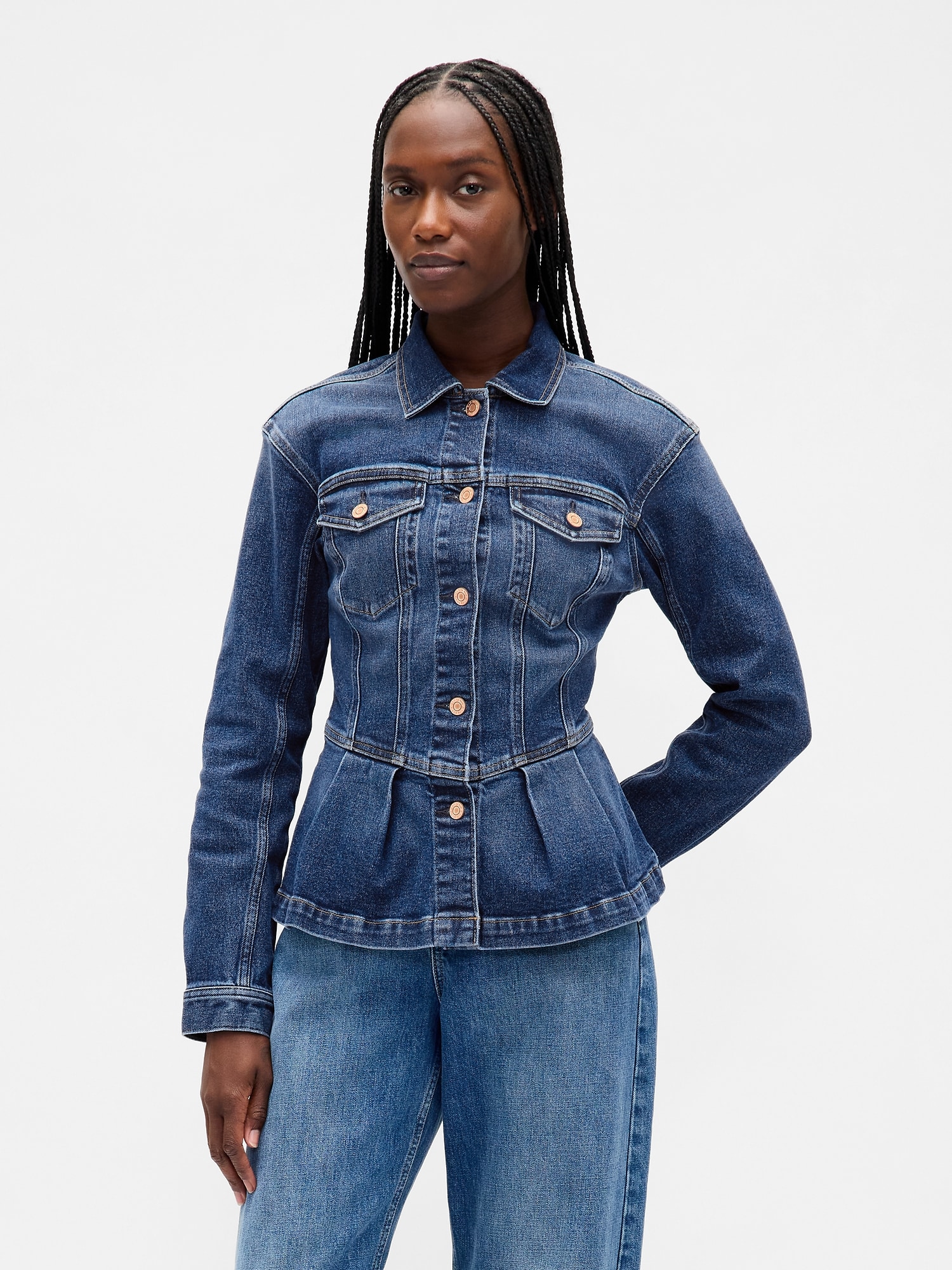 VESTE EN DENIM À BASQUE