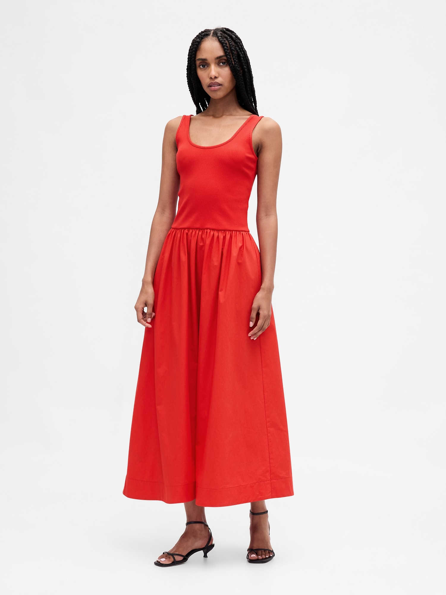 Mixed Media Drop-Waist Maxi Dress