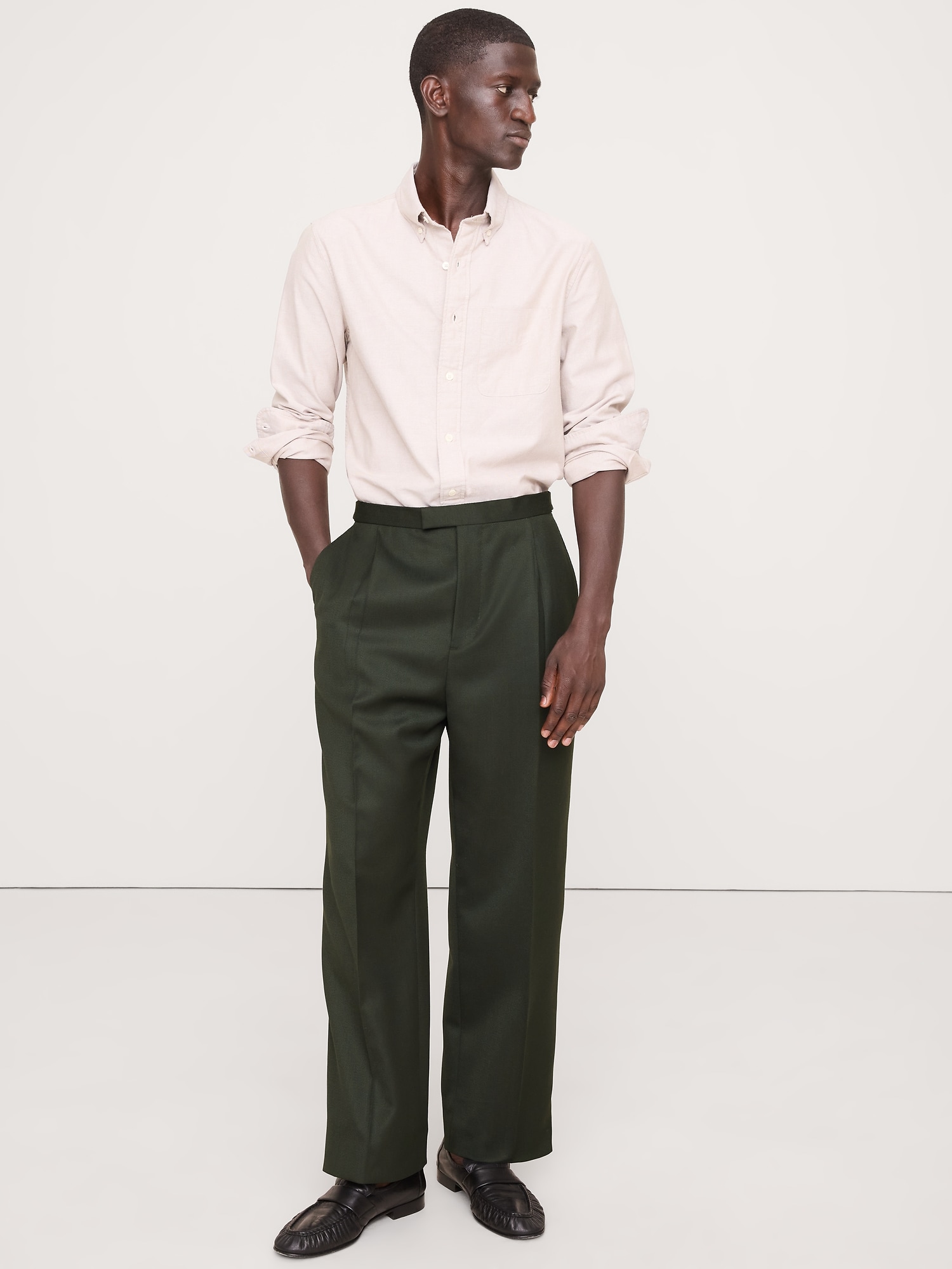Straight Green Twill Suit Pant