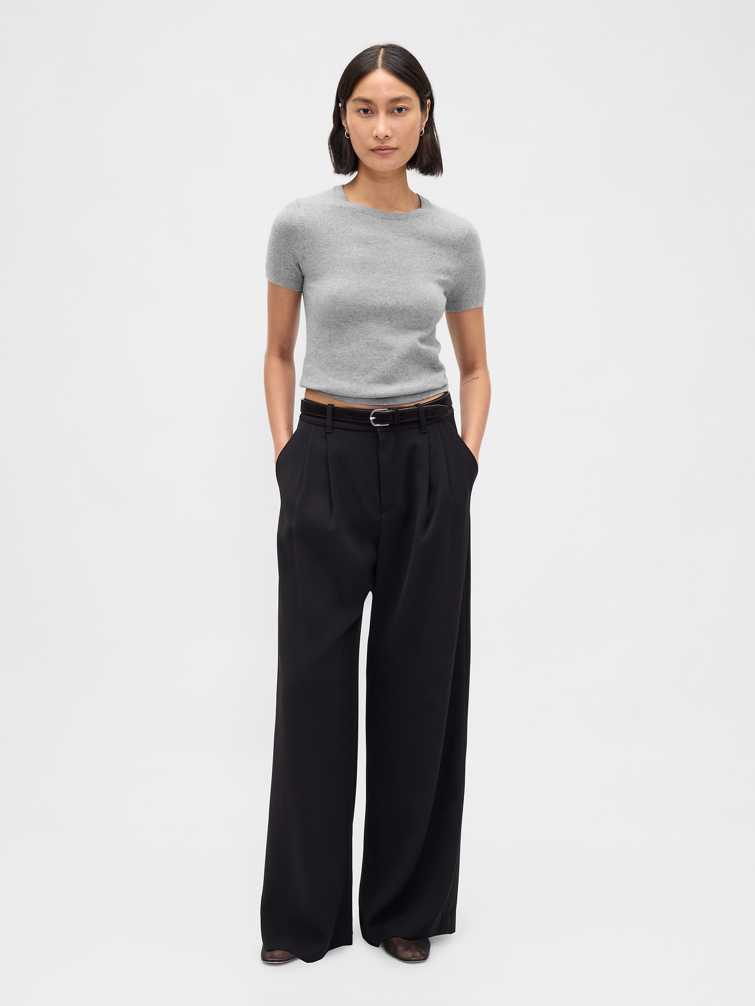 CashSoft カシミヤタッチ ストレッチ チビTシャツ-1