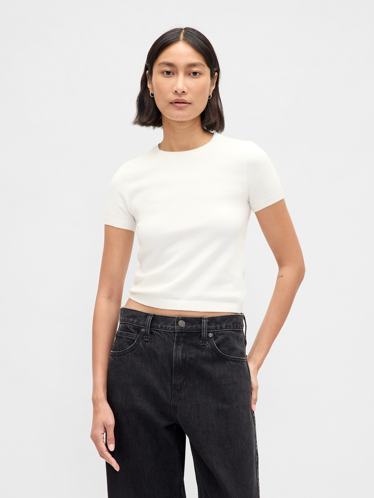 CashSoft カシミヤタッチ ストレッチ チビTシャツ-0