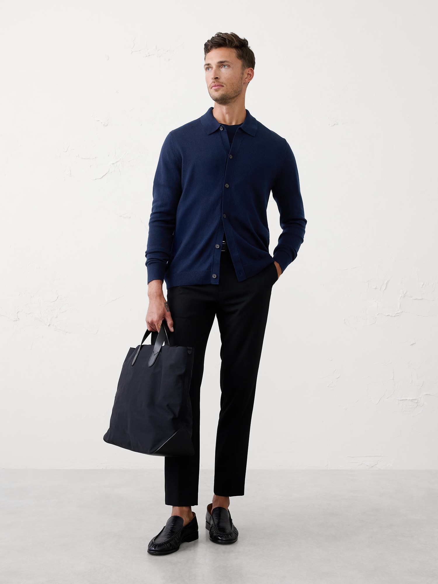 Merino Wool Button-Through Sweater Polo