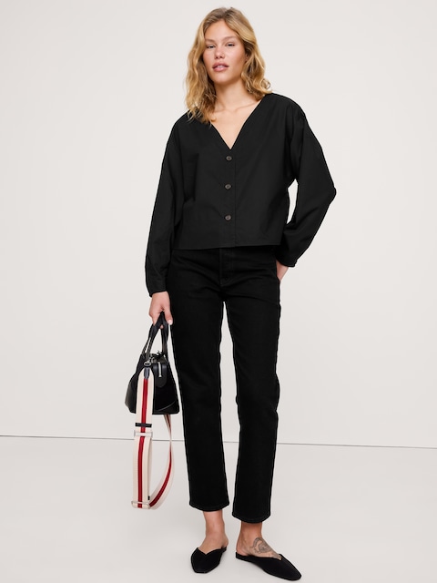 Cotton Poplin Volume-Sleeve Top