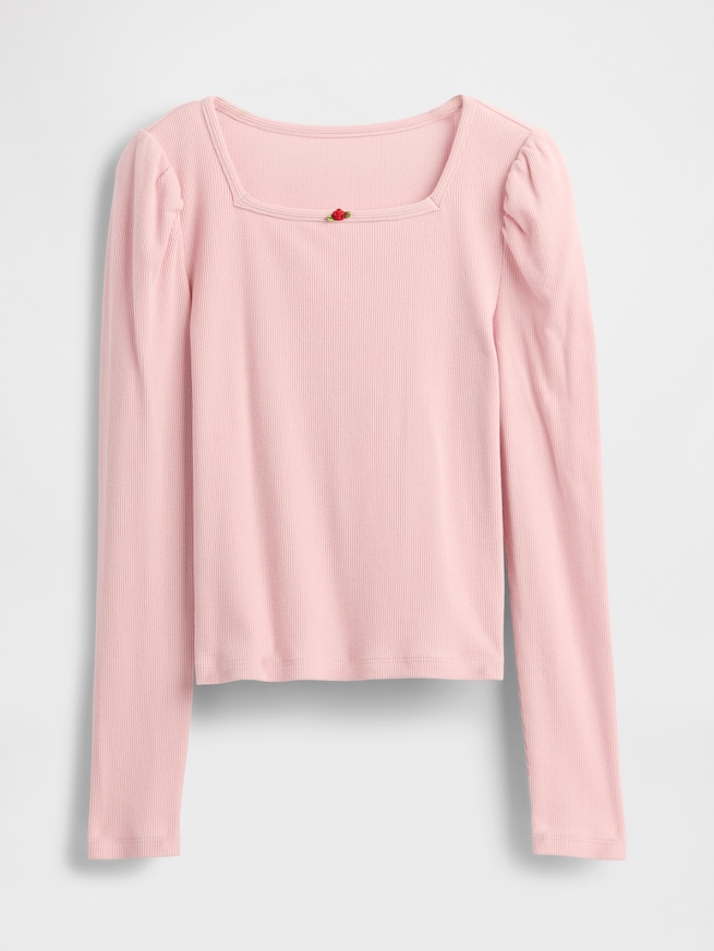 リブ パフスリーブトップス (キッズ)-1