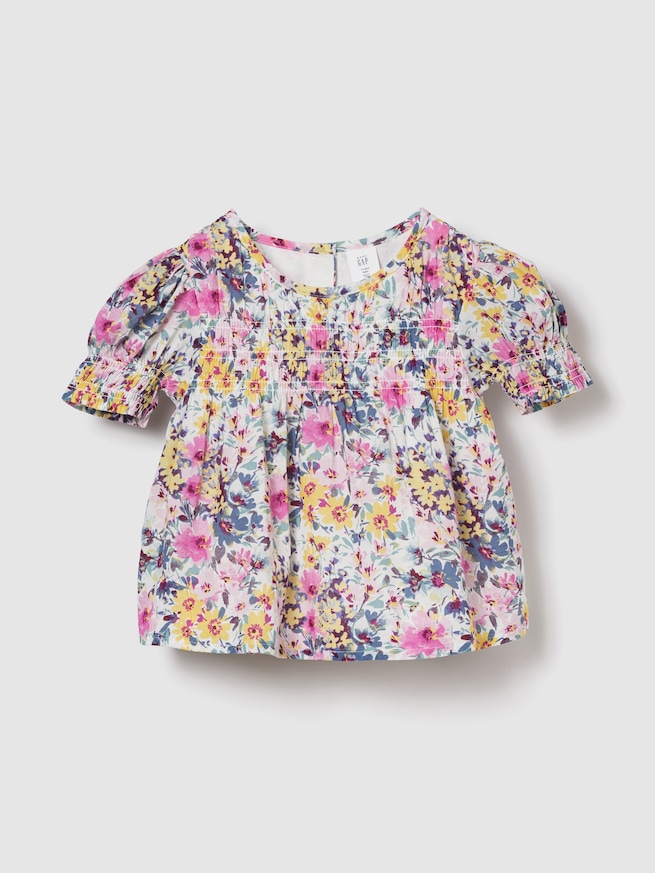 スモッキングギャザー フローラルトップス (幼児)-0