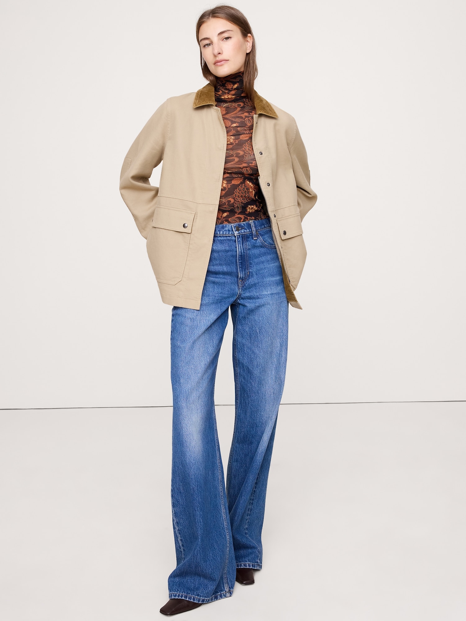 VESTE DE TRAVAIL EN TOILE AVEC COL EN VELOURS CÔTELÉ