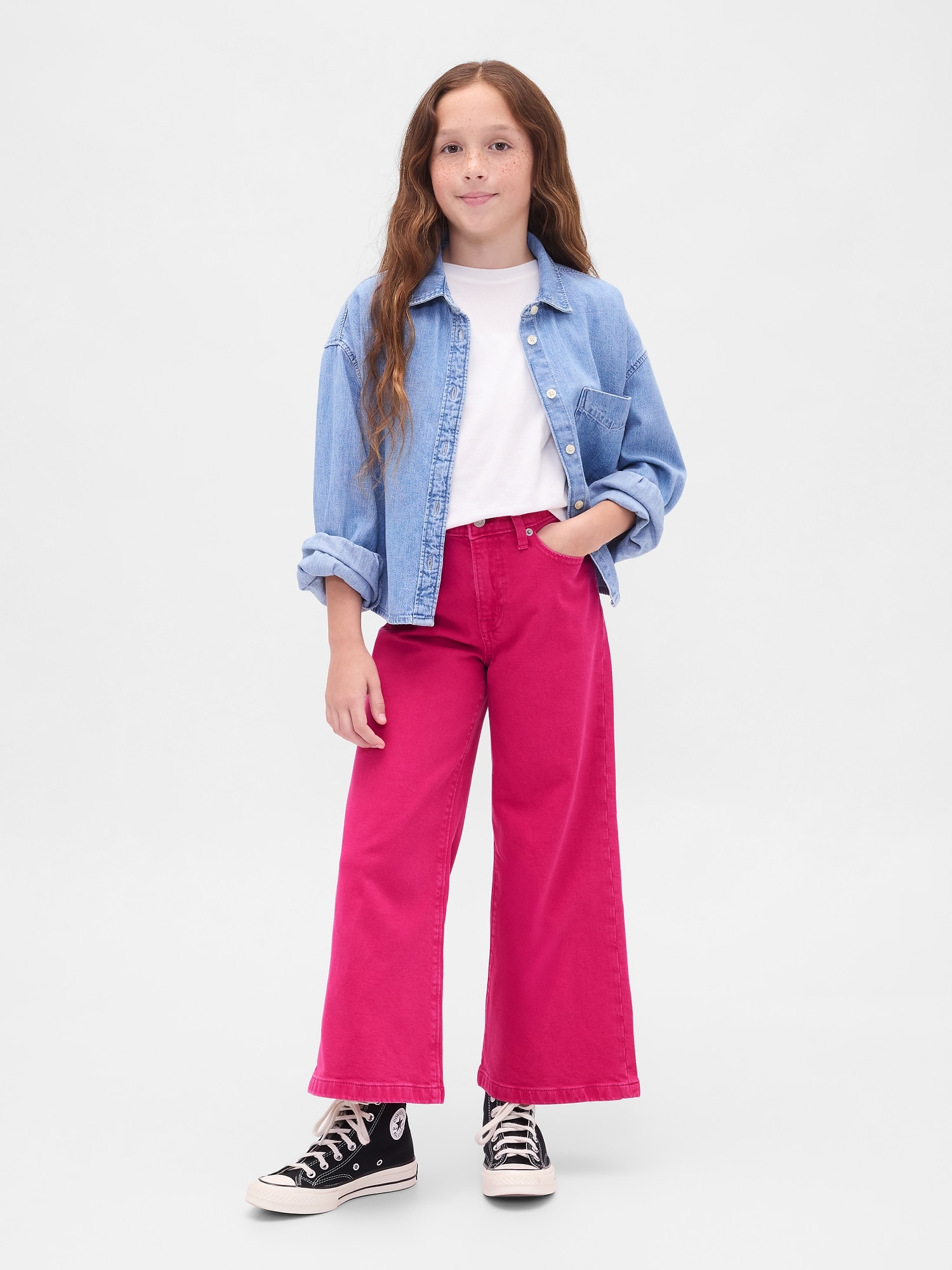 Kids High Rise Stride Wide-Leg Ankle Jeans