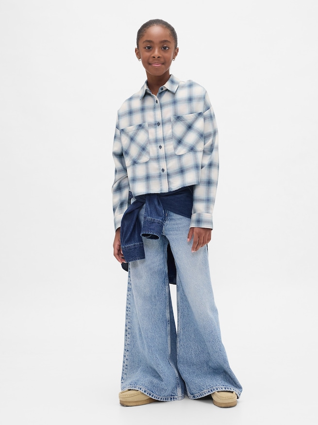 オーバーサイズ クロップド フランネルシャツ (キッズ)-3