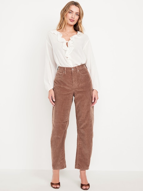 High-Waisted Barrel Ankle Corduroy Pants