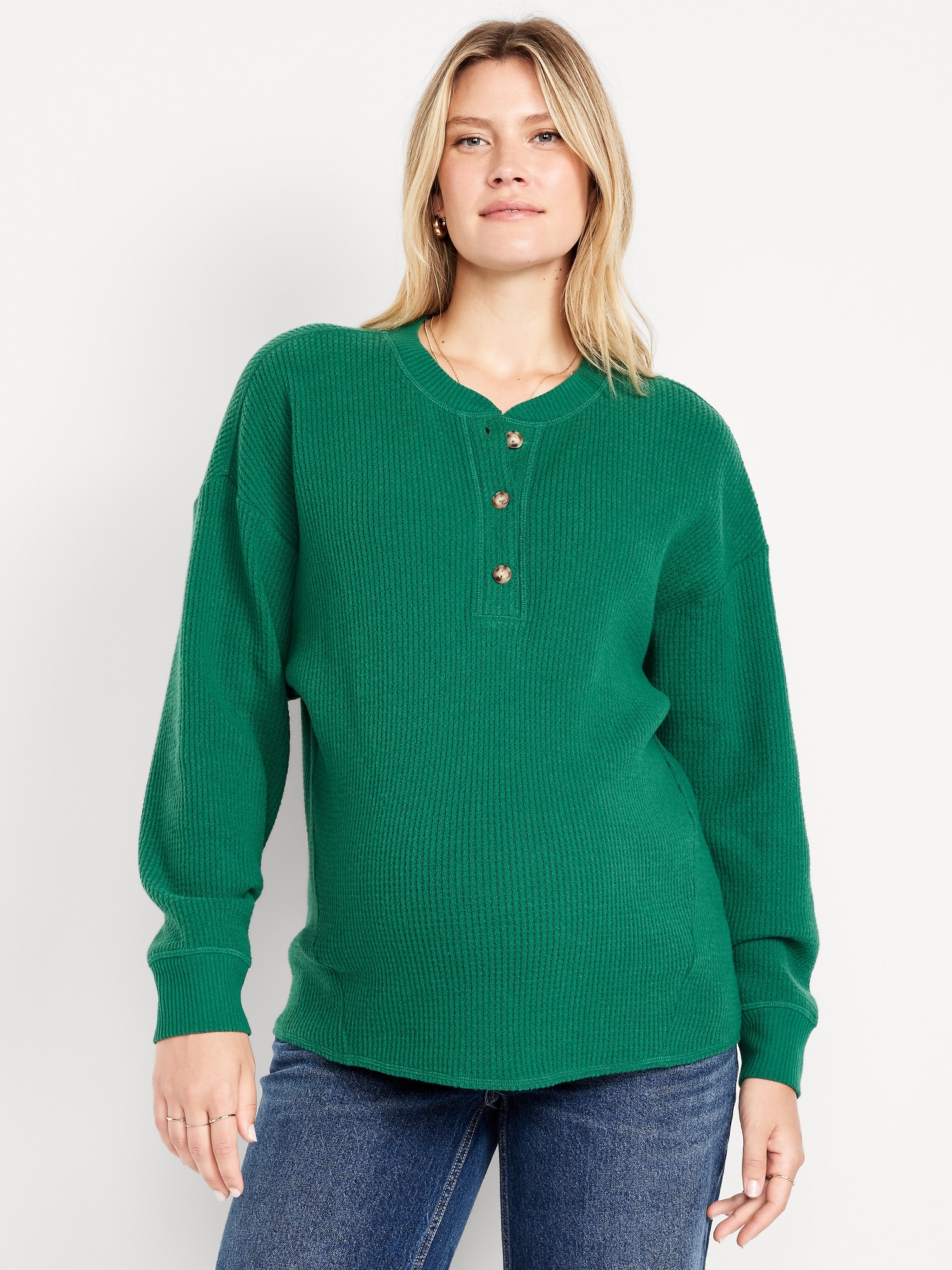 Maternity Oversized Cozy Waffle Henley Top