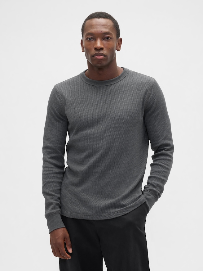 ワッフルニット クルーネックTシャツ-0