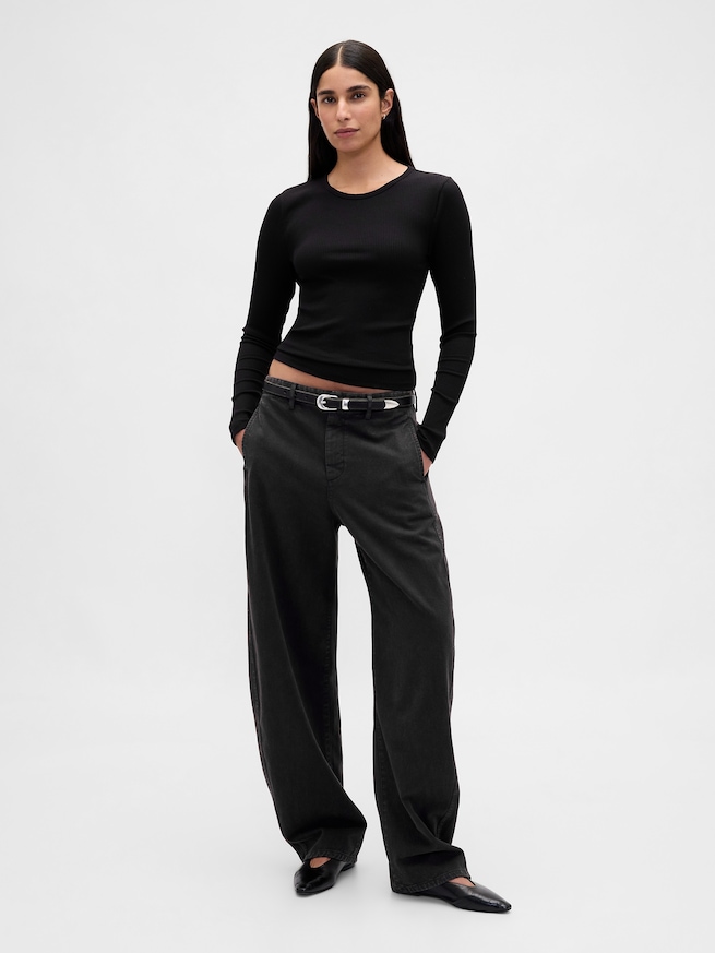 モダン コンパクト リブ クロップドTシャツ-1