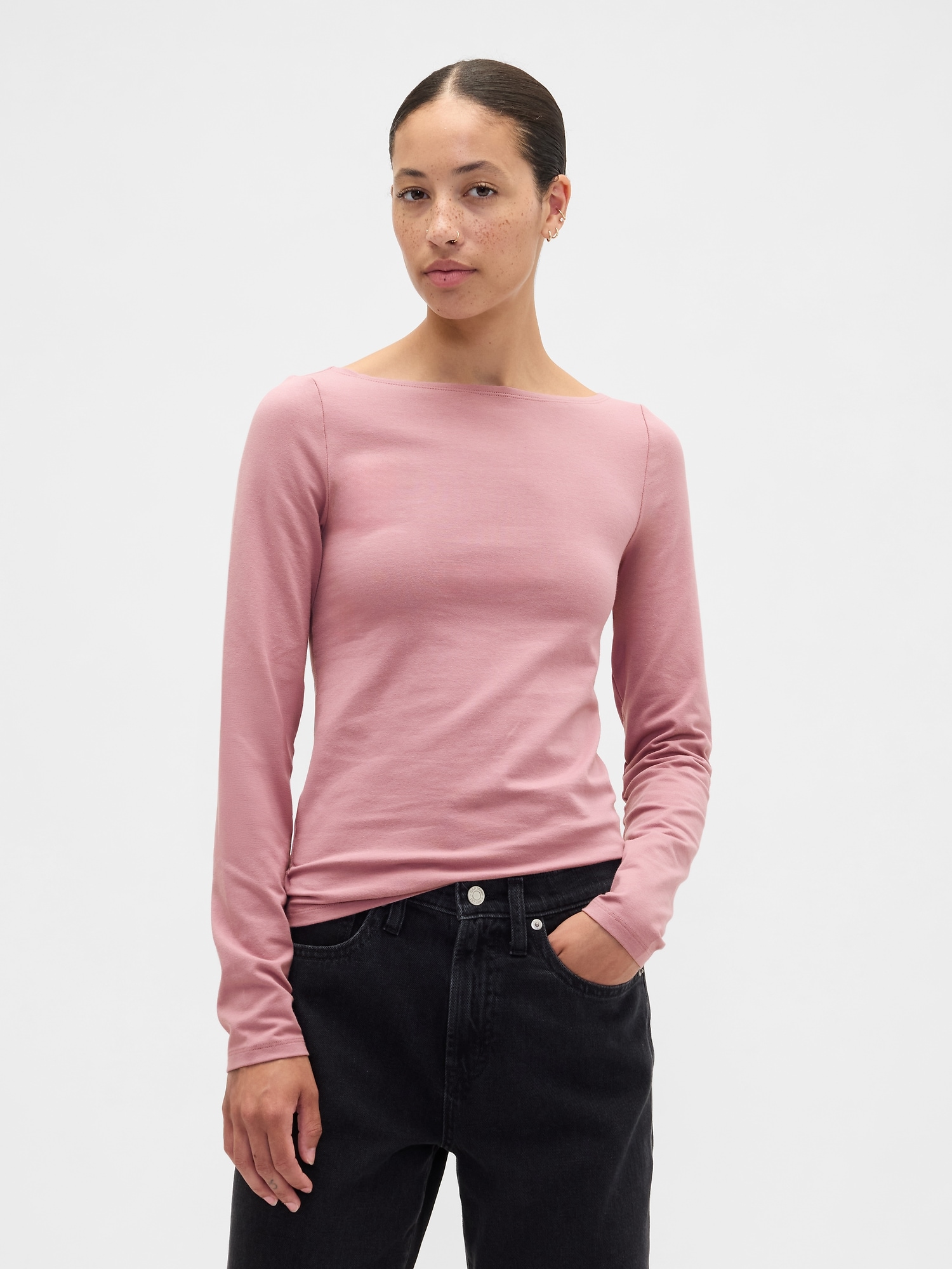 Stretch Jersey Boatneck T-Shirt