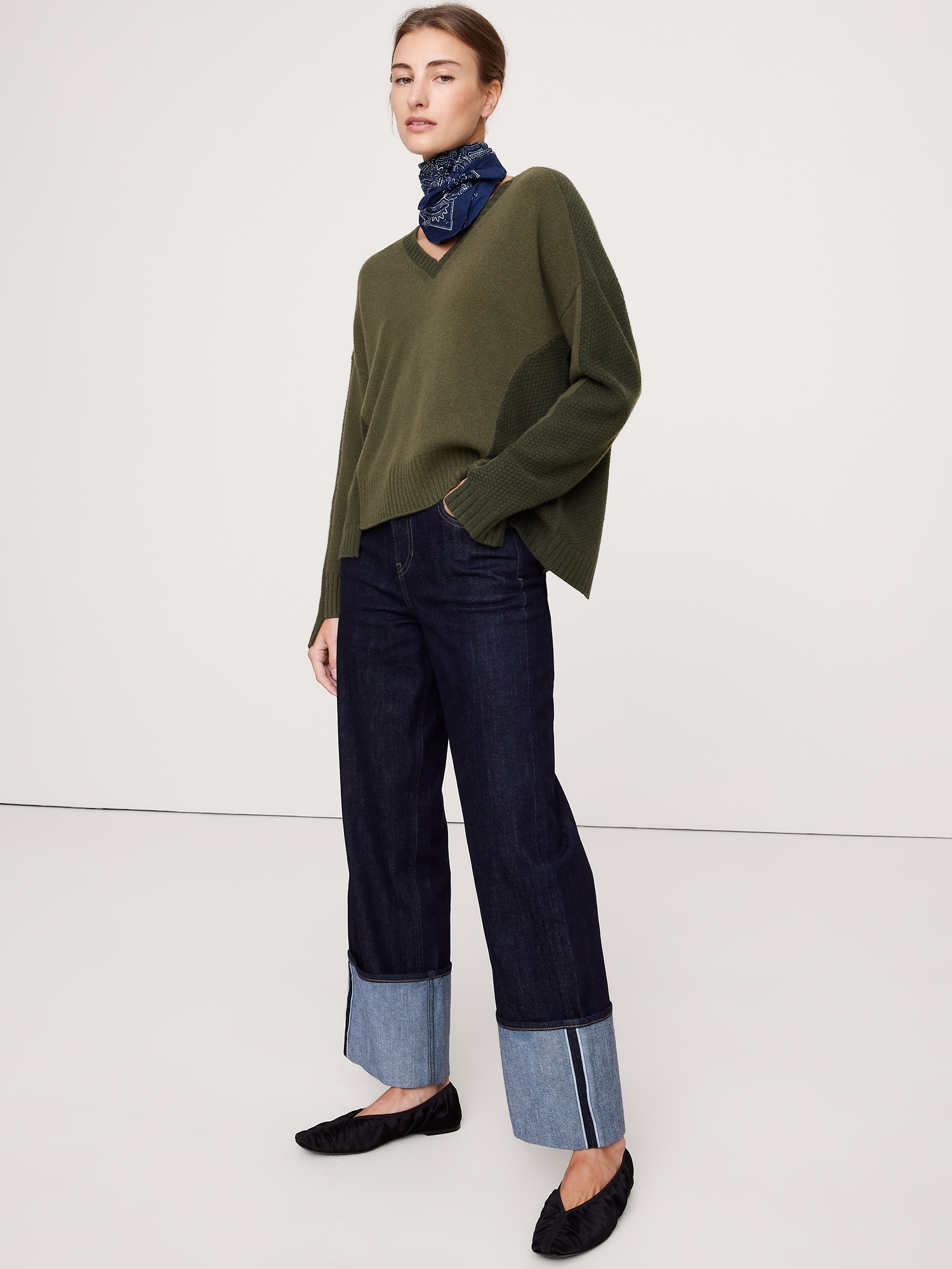 Cashmere Mixed-Stitch V-Neck Sweater