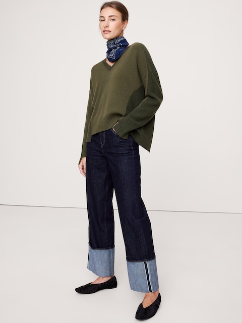 Cashmere Mixed-Stitch V-Neck Sweater