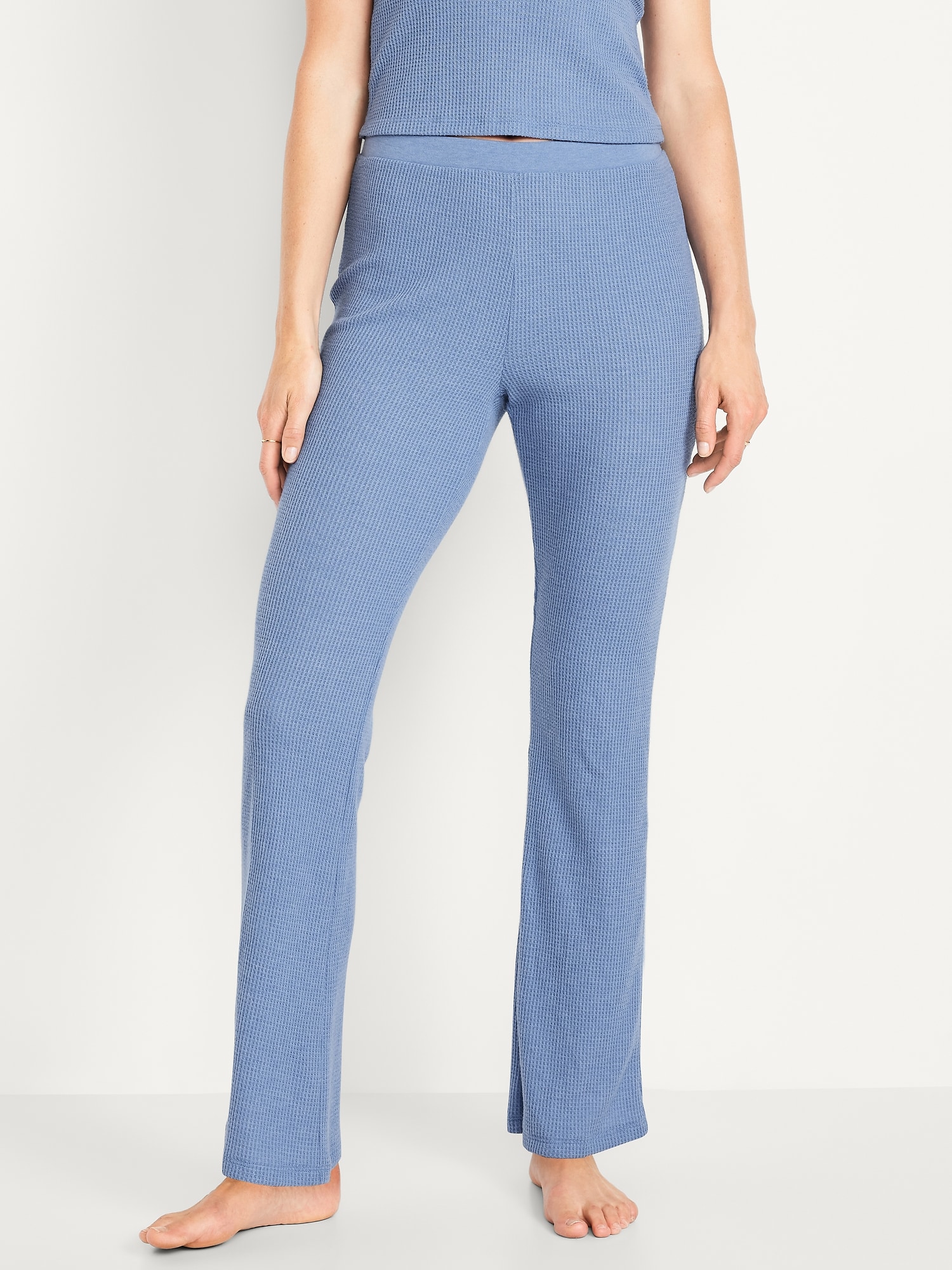 High-Waisted Cozy Waffle Flare Pants