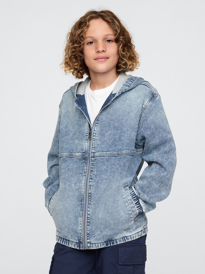 ウルトラソフトデニム フード付きジャケット (キッズ)-0