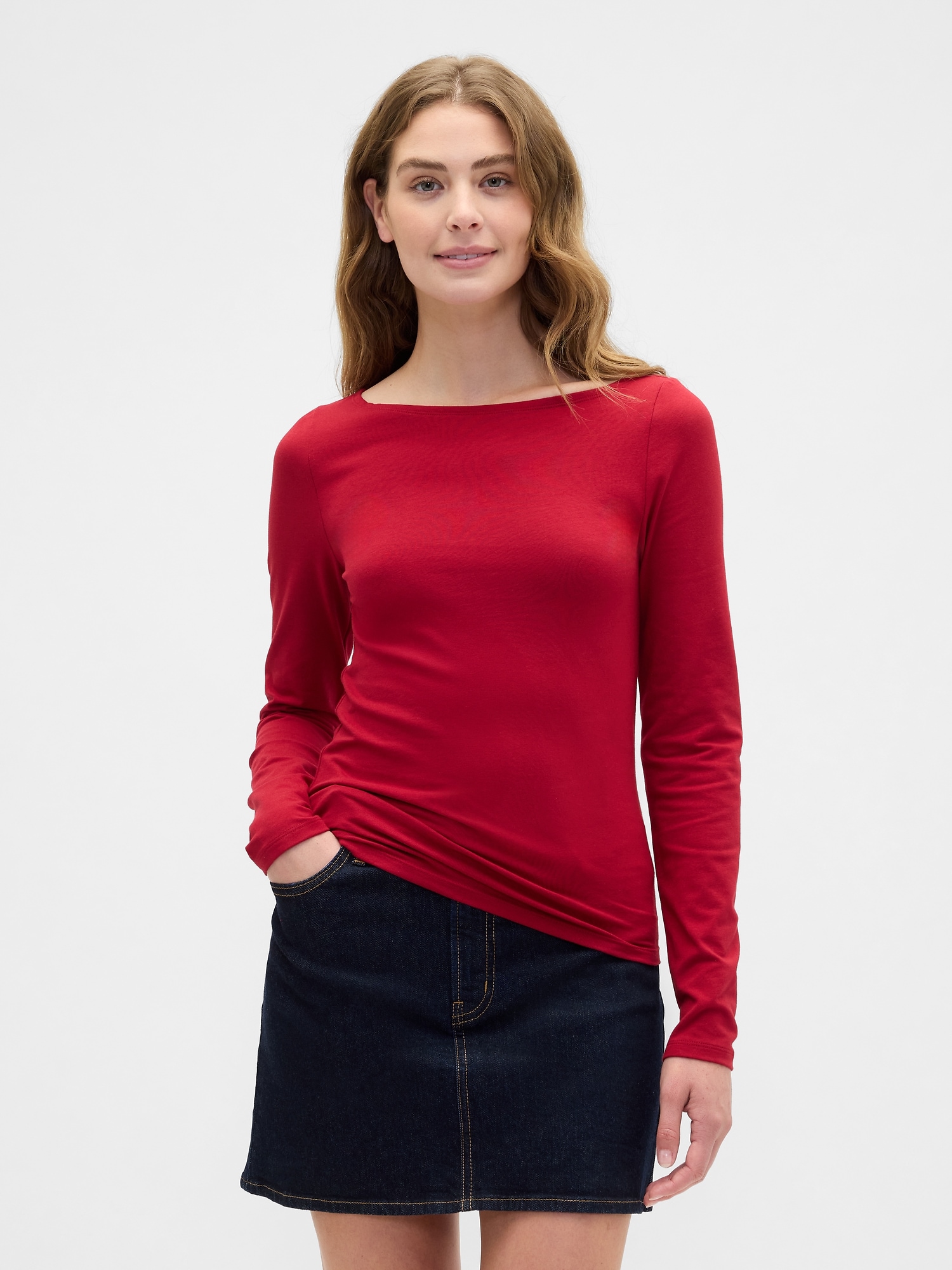 Stretch Jersey Boatneck T-Shirt